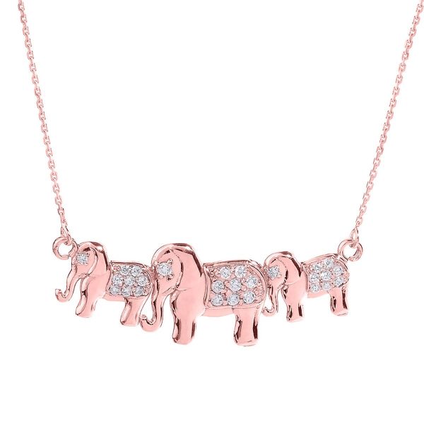 Diamond Elephant Trio Pendant Necklace in 9ct Rose Gold