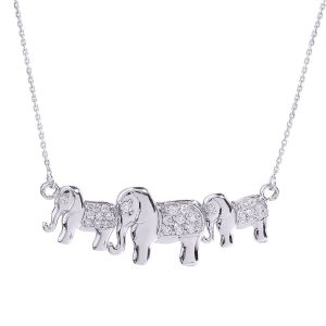 Diamond Elephant Trio Pendant Necklace in 9ct White Gold