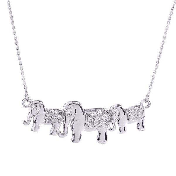 Diamond Elephant Trio Pendant Necklace in 9ct White Gold