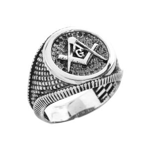 Men's Textured Masonic Ring in Sterling Silver