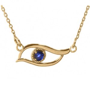 Blue CZ Evil Eye Pendant Necklace in 9ct Gold