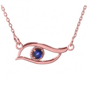 Blue CZ Evil Eye Pendant Necklace in 9ct Rose Gold