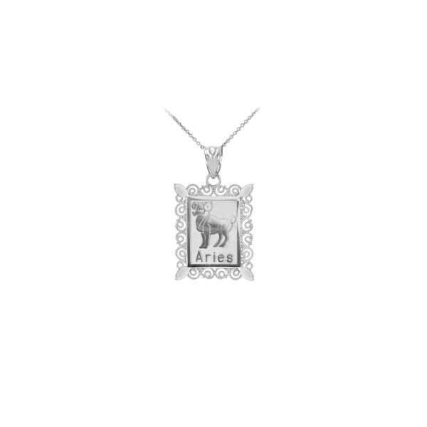 Aries Zodiac Pendant Necklace in 9ct White Gold