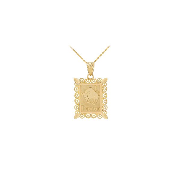 Taurus Zodiac Rectangular Pendant Necklace in 9ct Gold