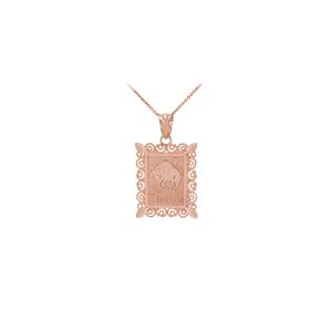 Taurus Zodiac Rectangular Pendant Necklace in 9ct Rose Gold