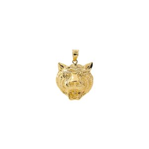 Men's Realistic Tiger Head Pendant Necklace in 9ct Gold