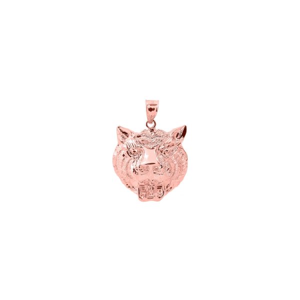 Men's Realistic Tiger Head Pendant Necklace in 9ct Rose Gold