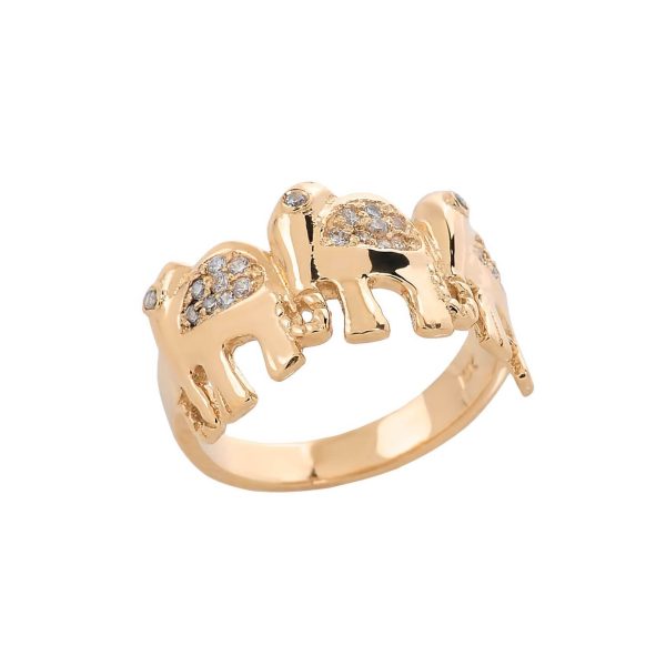 CZ Three Elephant Ring in 9ct Gold