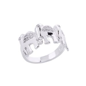 CZ Three Elephant Ring in 9ct White Gold