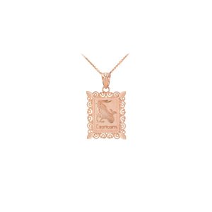 Capricorn Zodiac Filigree Pendant Necklace in 9ct Rose Gold