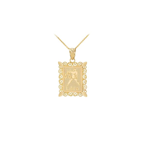 Libra Zodiac Filigree Pendant Necklace in 9ct Gold