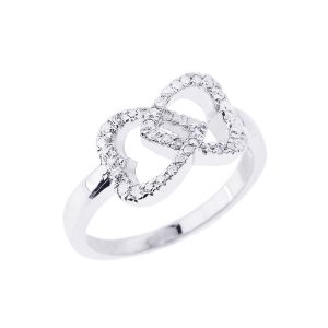 CZ Double Heart Promise Infinity Ring in Sterling Silver