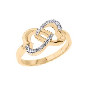 CZ Double Heart Promise Infinity Ring in 9ct Gold