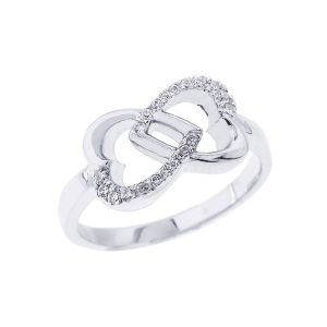 CZ Double Heart Promise Infinity Ring in Sterling Silver