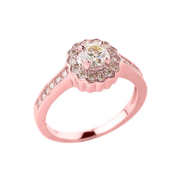 Diamond Elegant Halo Engagement Ring, 0.3 ct in 9ct Rose Gold