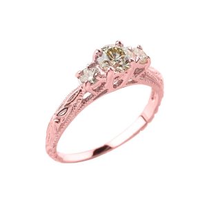 Diamond Art Deco 3 Stone Engagement Ring, 0.19 ct in 9ct Rose Gold