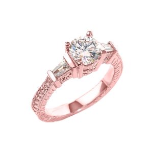 CZ Three Stone Elegant Engagement Ring in 9ct Rose Gold