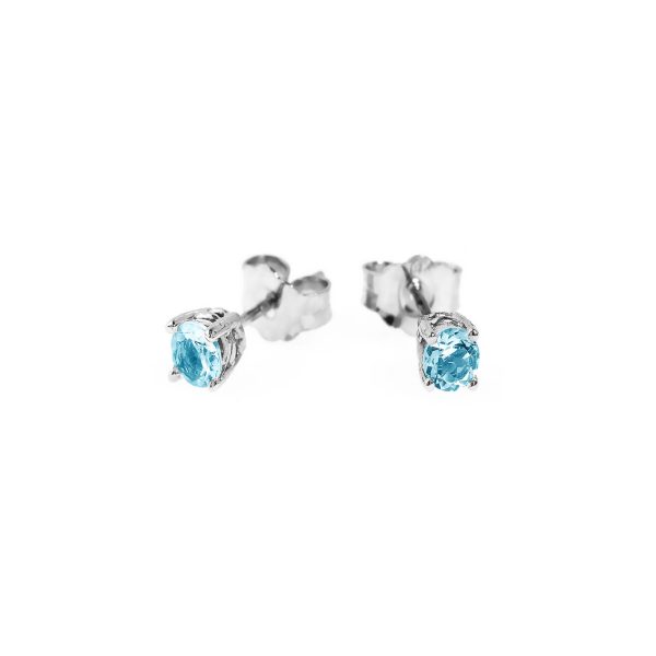 Aquamarine 4 Prong Light Blue Stud Earrings in 9ct White Gold