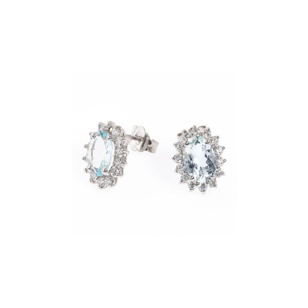 Light Blue Aquamarine & CZ Stud Earrings in 9ct White Gold