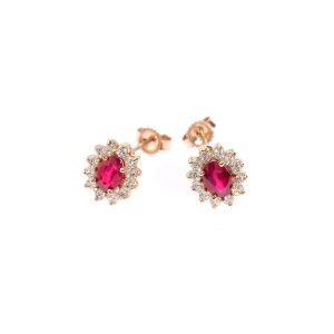 Ruby & Diamond Romance Halo Gemstone Stud Earrings in 9ct Gold