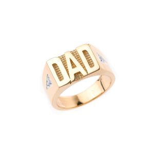 Men's Diamond Dad Script Signet Ring in 9ct Gold