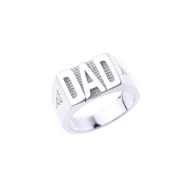 Men's Diamond Dad Script Signet Ring in 9ct White Gold