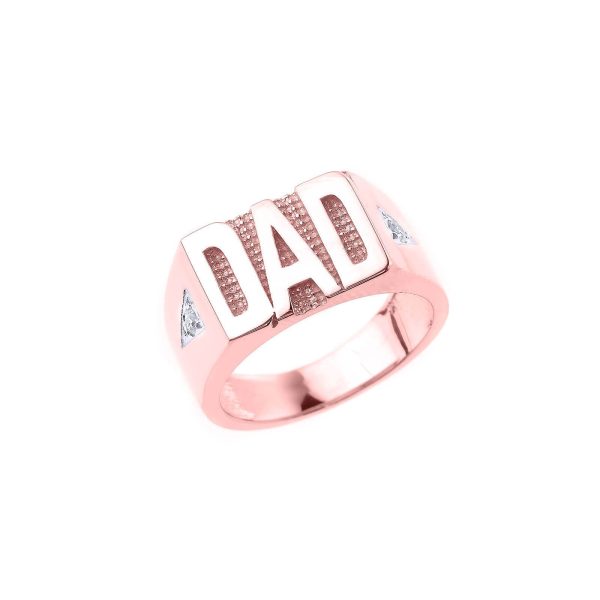 Men's Diamond Dad Script Signet Ring in 9ct Rose Gold