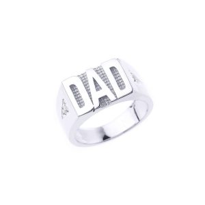 Men's Diamond Dad Script Signet Ring in Sterling Silver