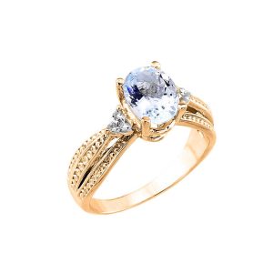 Oval Cut Aquamarine & Diamond Ring in 9ct Gold