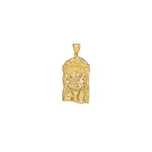 Men's Textured Jesus Pendant Necklace in 9ct Gold