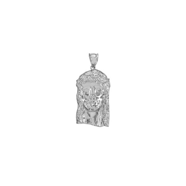 Men's Textured Jesus Pendant Necklace in 9ct White Gold