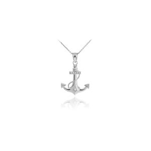 Men's Diamond Anchor Pendant Necklace in 9ct White Gold