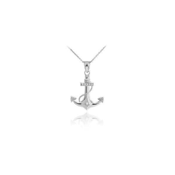 Men's Diamond Anchor Pendant Necklace in 9ct White Gold