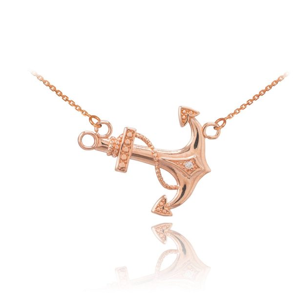 Men's Diamond Sideways Anchor Pendant Necklace in 9ct Rose Gold