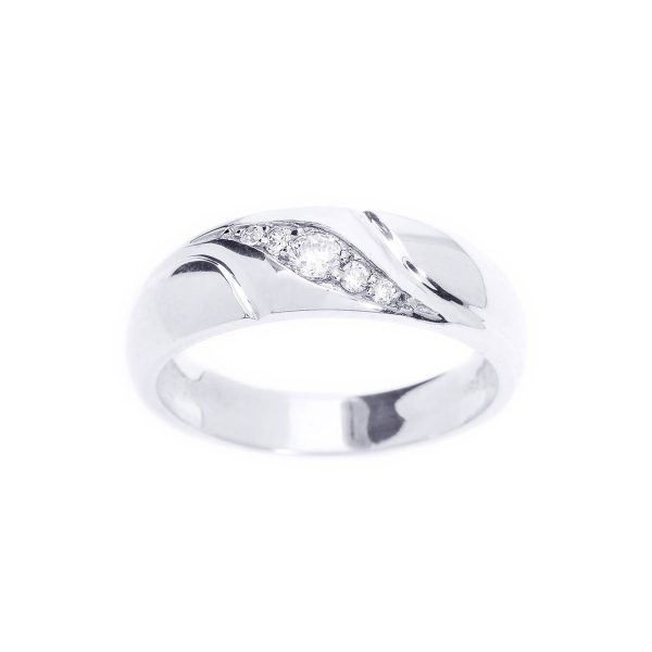 Men's Diamond Embellished Wave Wedding Ring in Sterling Silver