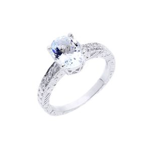 Aquamarine & Diamond Art Deco Ring in 9ct White Gold