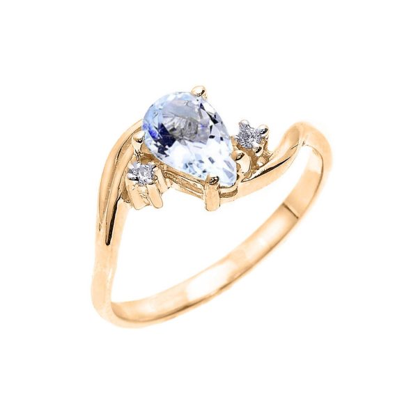 Aquamarine & Diamond Pear Shape Ring in 9ct Gold