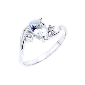 Aquamarine & Diamond Pear Shape Ring in 9ct White Gold