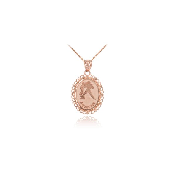 Aquarius Zodiac Aquarius Oval Pendant Necklace in 9ct Rose Gold