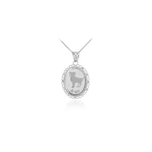 Aries Zodiac Pendant Necklace in 9ct White Gold