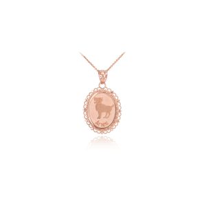 Aries Zodiac Oval Pendant Necklace in 9ct Rose Gold