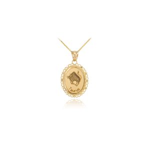 Taurus Zodiac Oval Pendant Necklace in 9ct Gold