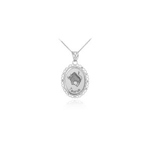 Taurus Zodiac Oval Pendant Necklace in 9ct White Gold