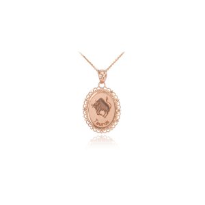 Taurus Zodiac Oval Pendant Necklace in 9ct Rose Gold