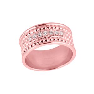 Men's Diamond Beaded Embellished Wedding Ring in 9ct Rose Gold