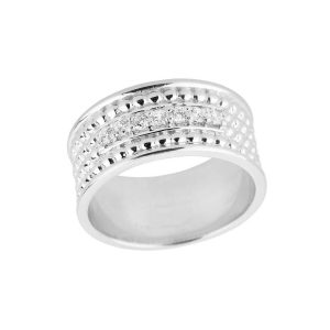 Men's Diamond Beaded Embellished Wedding Ring in Sterling Silver