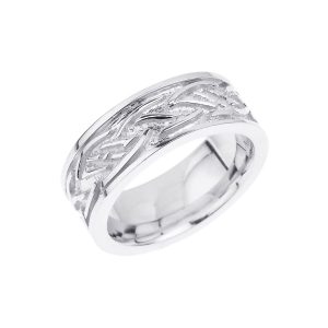 Men's Decorative Celtic Knot Unisex Ring in 9ct White Gold