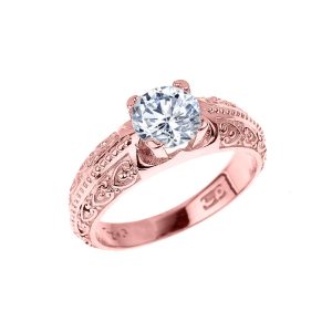 CZ Art Deco Engagement Ring in 9ct Rose Gold