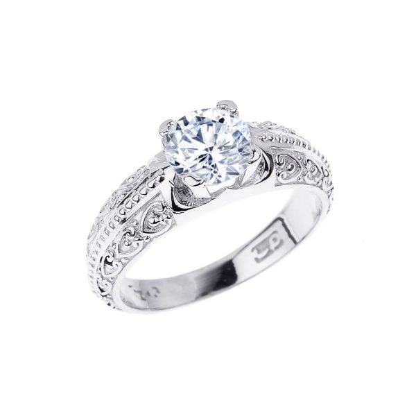 CZ Art Deco Engagement Ring in Sterling Silver