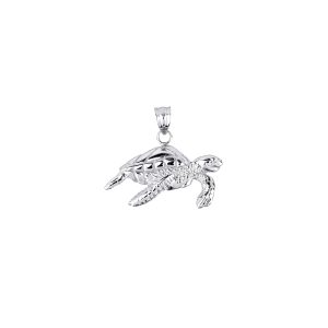 Swimming Turtle Pendant Necklace in 9ct White Gold